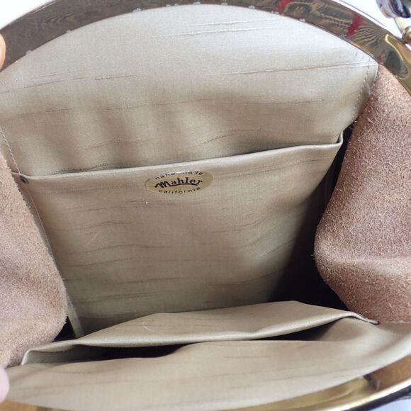 Vintage 60s 70s MAHLER Handmade Leather & Woven Kiss Lock Frame Handbag RARE - Picture 5 of 16
